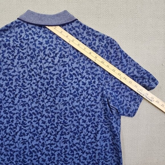 Tasso Elba Polo Shirt Men's Medium Navy Blue Floral Short Sleeve Hidden Buttons - Picture 10 of 12